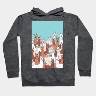 Llama Party - Brown Beige Aqua Blue Hoodie